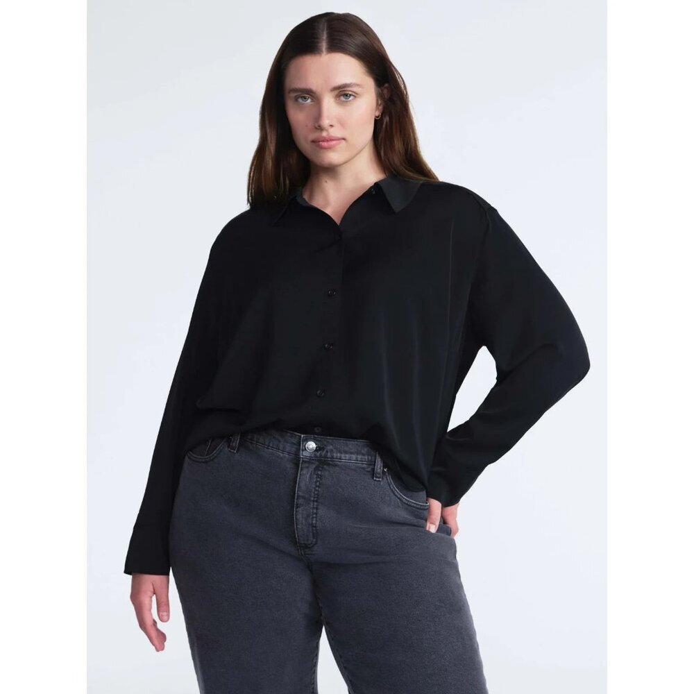 Scoop Women’s and Women’s Plus Relaxed Fit Button Front Shirt, Size XXL(20) - Picture 2 of 5